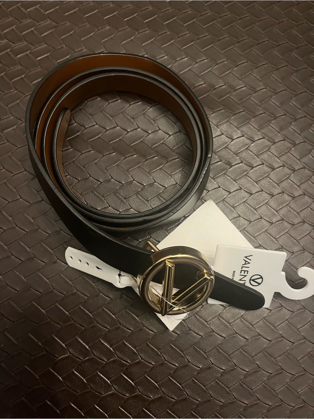 Valentino Milano by Mario Valentino Women's Black Leather Belt with Gold V Logo